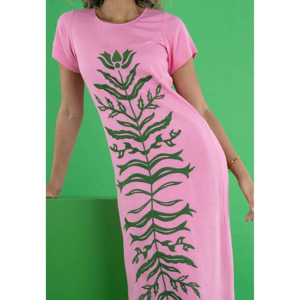 NWT Pink Maxi Dress with Green Botanical Print